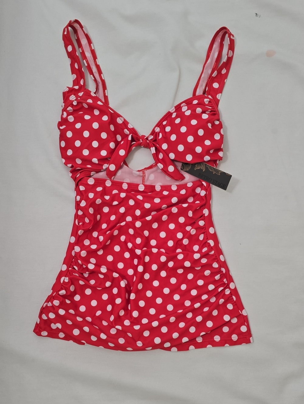 Classic Red Polka Dot Tie-Front One Piece Skirted Swim Suit S